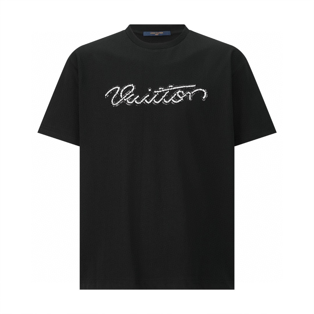 LOUIS VUITTON 路易威登 刺绣珠片标识短袖 T恤 黑色 A2 1AJCFH