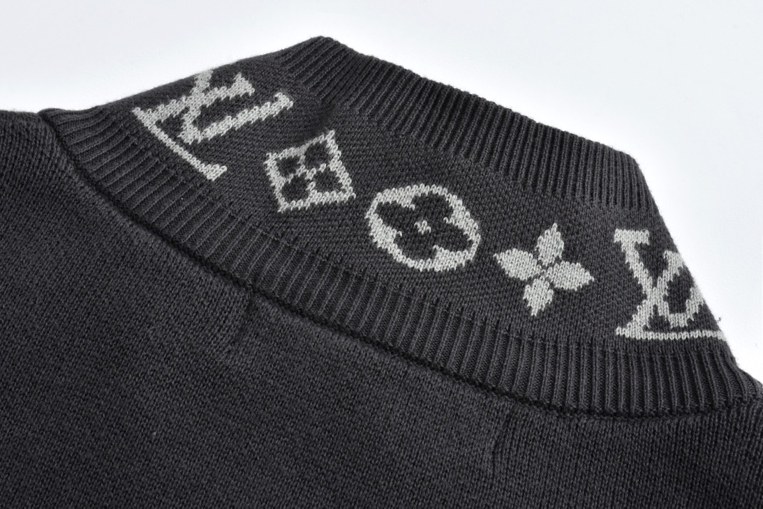 LOUIS VUITTON 路易威登 提花螺纹拉链立领拉链毛织外套 夹克 长袖 黑色 灰色 C0 1AGJWH