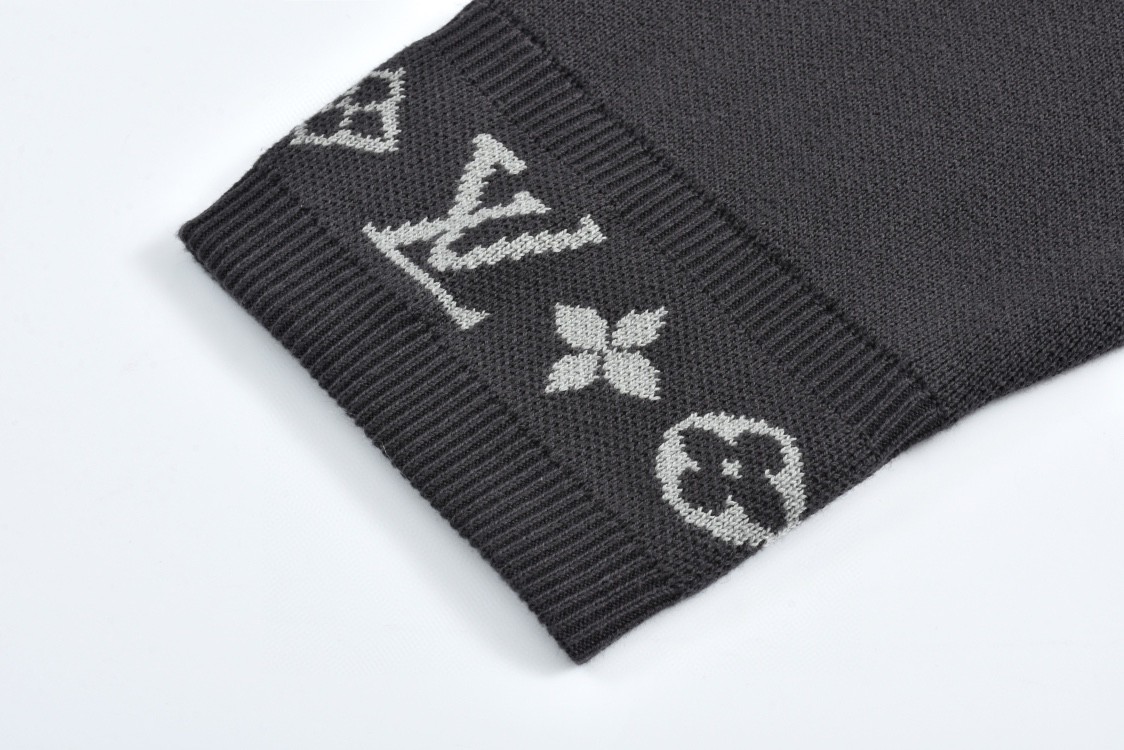 LOUIS VUITTON 路易威登 提花螺纹拉链立领拉链毛织外套 夹克 长袖 黑色 灰色 C0 1AGJWH