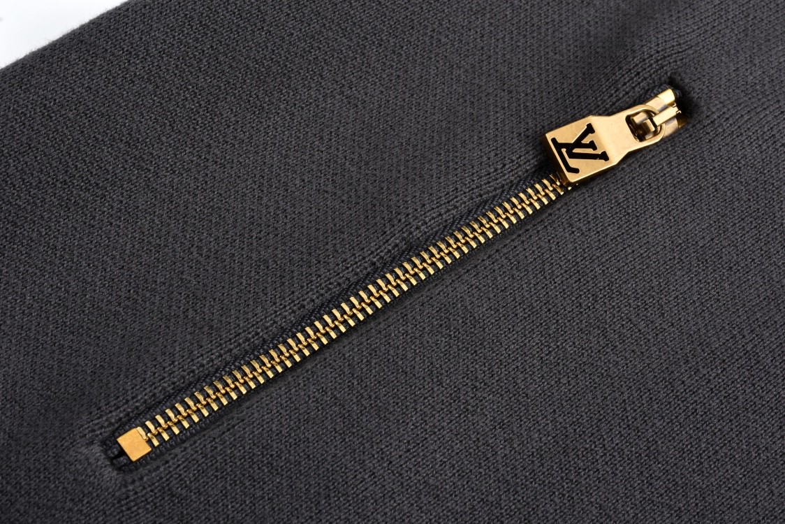 LOUIS VUITTON 路易威登 提花螺纹拉链立领拉链毛织外套 夹克 长袖 黑色 灰色 C0 1AGJWH