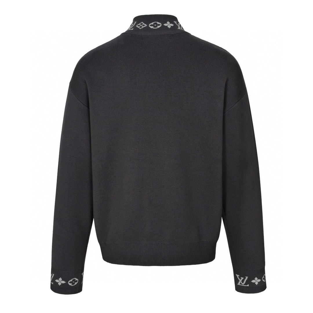 LOUIS VUITTON 路易威登 提花螺纹拉链立领拉链毛织外套 夹克 长袖 黑色 灰色 C0 1AGJWH