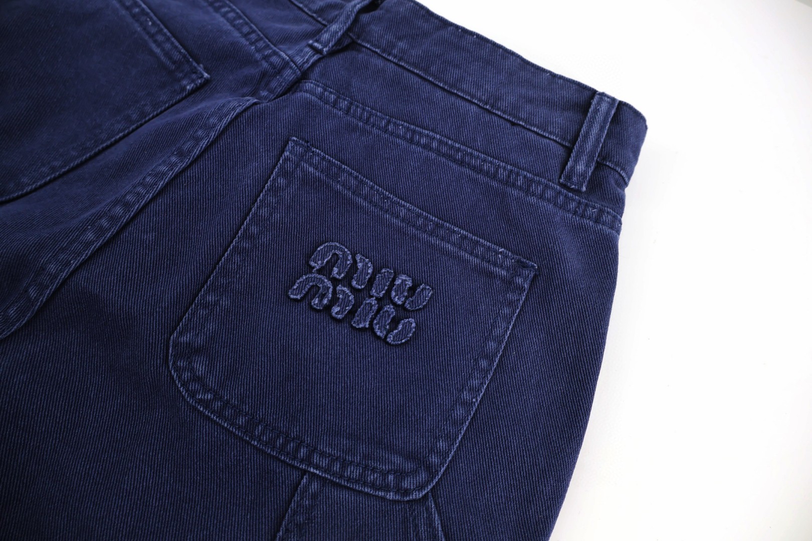 MIU MIU 徽标纯色工装裤 长裤 裤子 牛仔裤 蓝色 B5 MP1723-1350-F0589-S-OOO