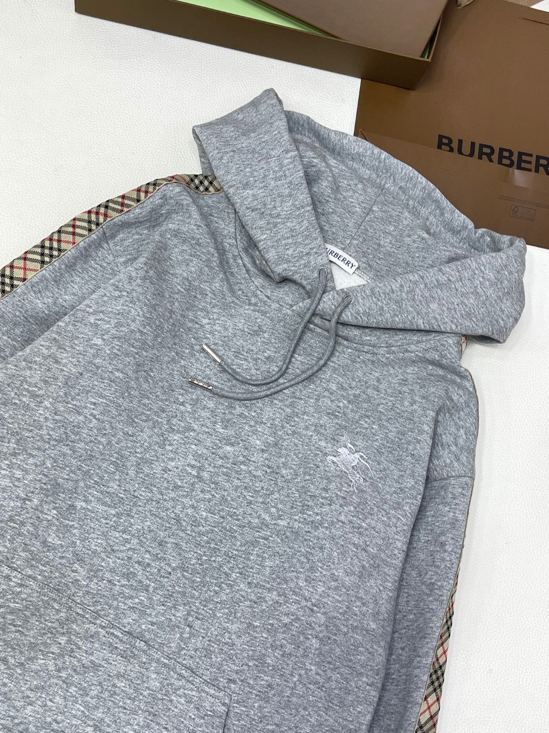 Burberry 巴宝莉 格纹装饰连帽衫 卫衣 外套 长袖  灰色 黑色 A5 81177411