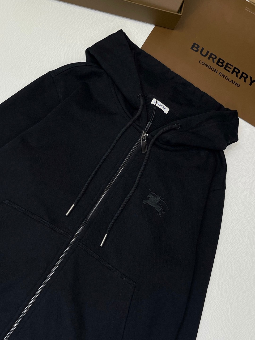 Burberry 巴宝莉 马术骑士徽标拉链棉毛衫 卫衣 外套 长袖 黑色 B0 