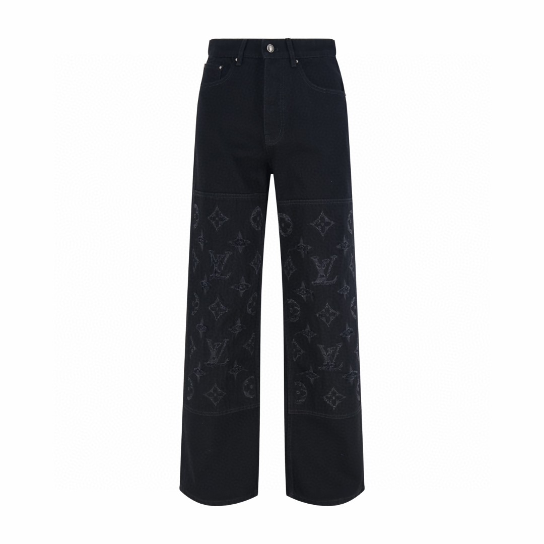 LOUIS VUITTON 路易威登 云朵磨破logo牛仔裤 长裤 裤子 黑色 B0 1AJDVK
