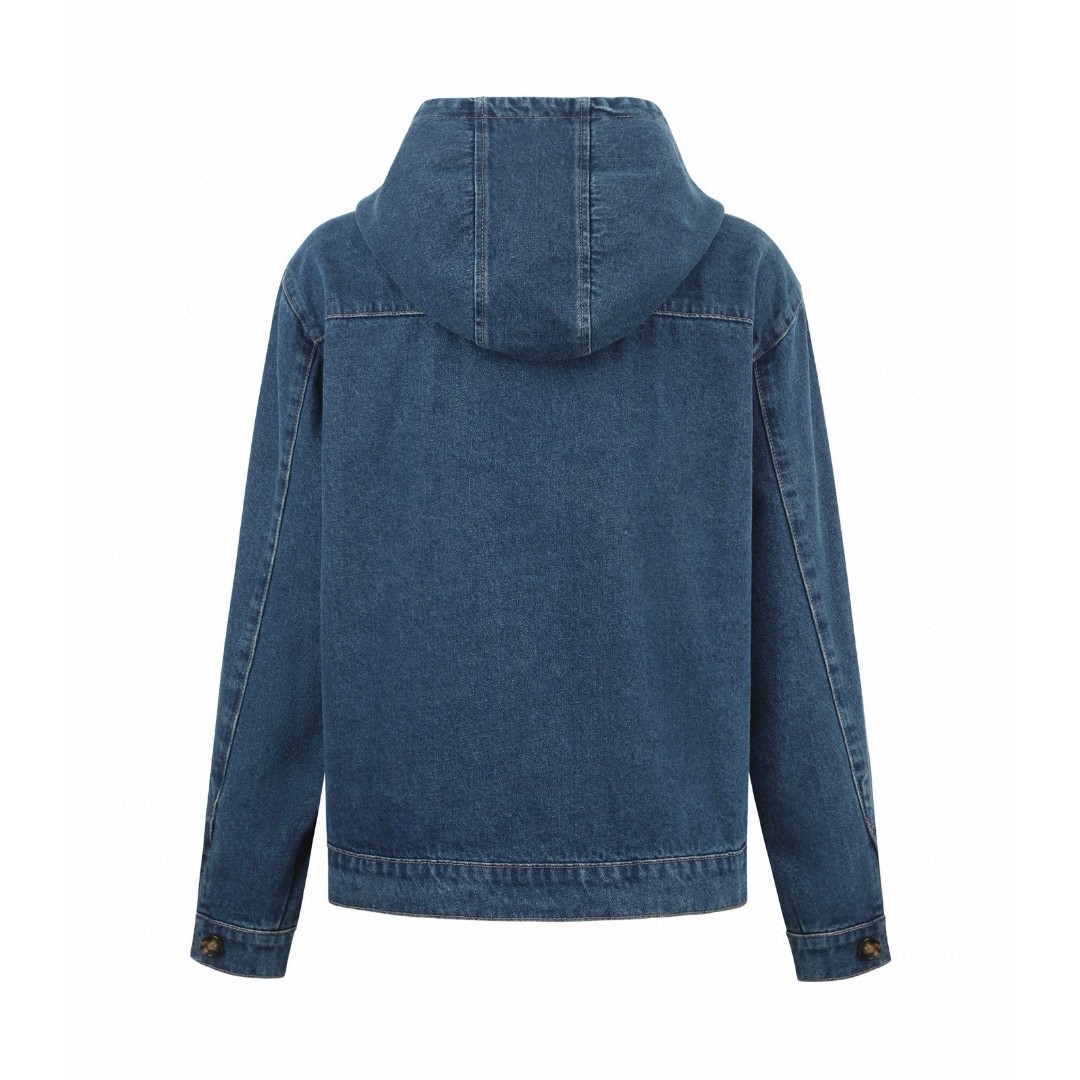 MIU MIU 缪缪 连帽刺绣纯色拉链牛仔外套 长袖 蓝色 B0 GWB251-16E5-F0008-S-OOO