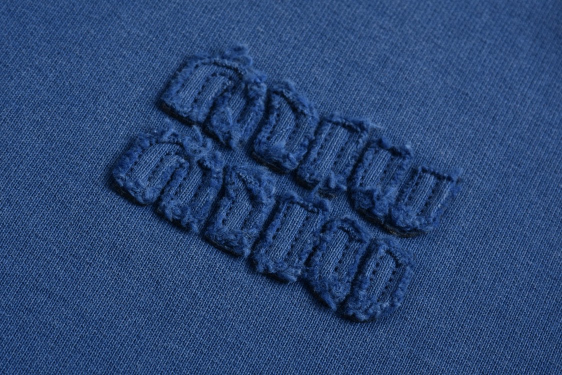 MIU MIU 缪缪 贴布绣花水洗翻领Polo卫衣 长袖 蓝色 MJL914-15AT-F0008