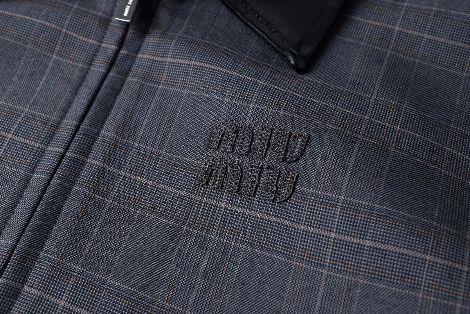 MIU MIU 缪缪 翻领格纹字母刺绣夹克 外套 长袖 灰色 B5 ML1325-174Z-F0480-S-OOO