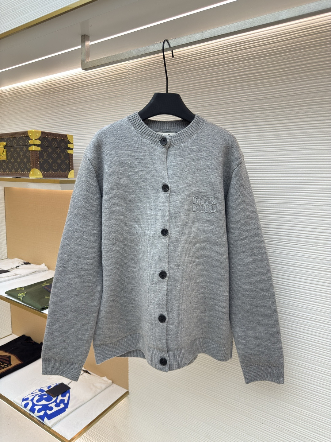 MIU MIU 缪缪 刺绣贴布毛衣开衫 针织衫 外套 长袖 灰色 A7 MMF796-13JS-F0031-S-232