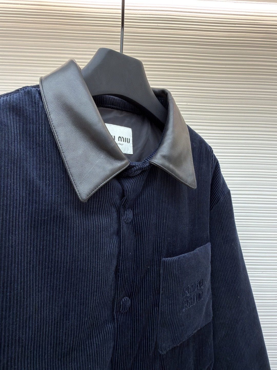 MIU MIU 缪缪 皮领灯芯绒羽绒服 外套 夹克 长袖 保暖 海军蓝 C0 ML1322-179R-F0008-S-OOO