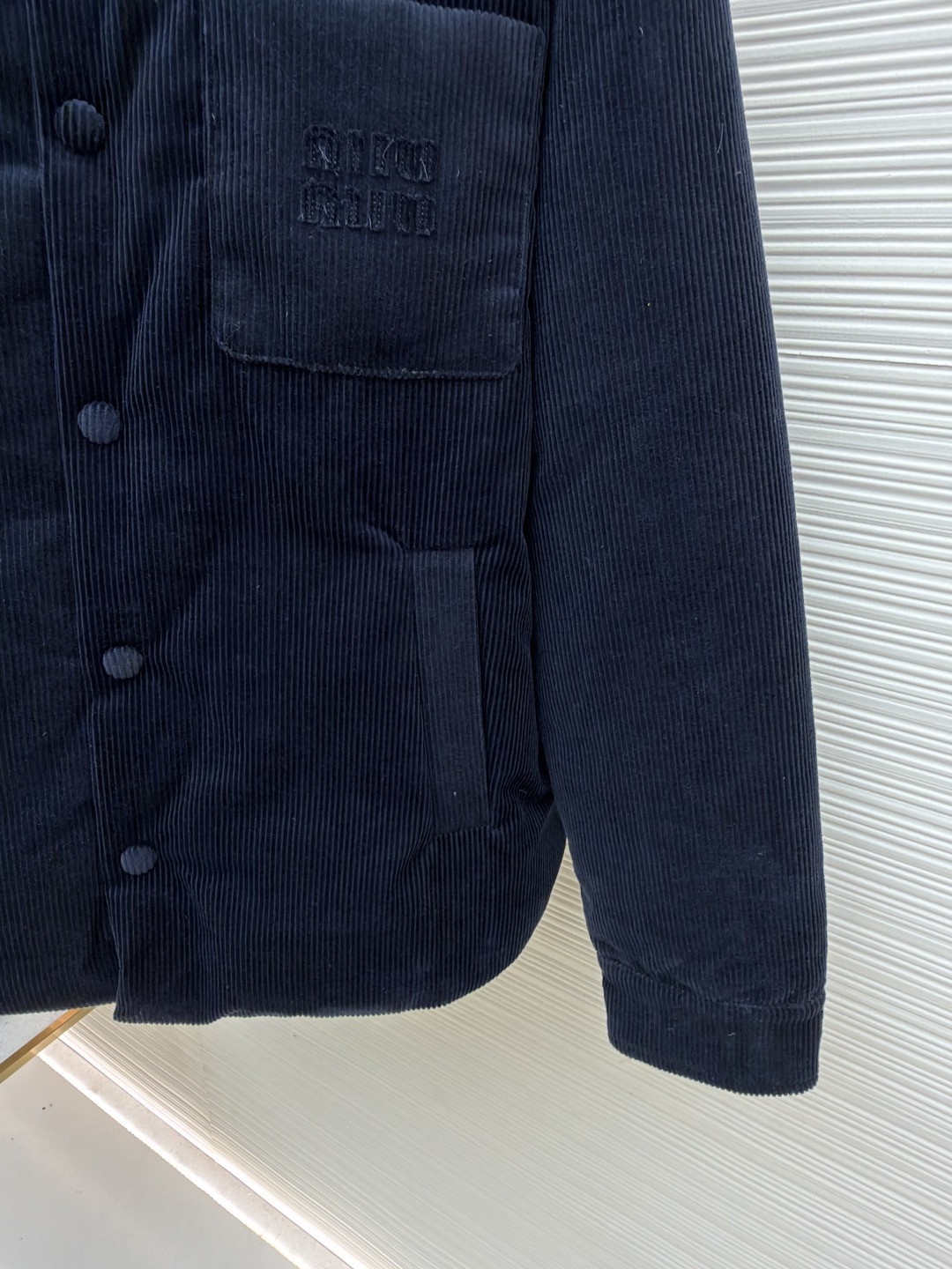 MIU MIU 缪缪 皮领灯芯绒羽绒服 外套 夹克 长袖 保暖 海军蓝 C0 ML1322-179R-F0008-S-OOO