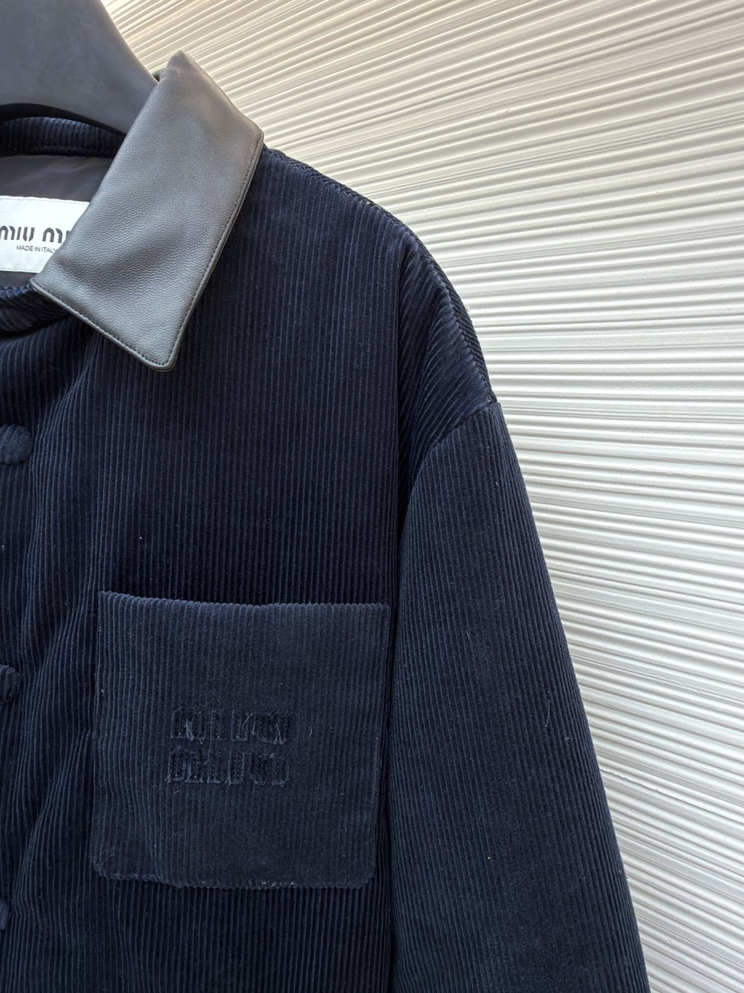 MIU MIU 缪缪 皮领灯芯绒羽绒服 外套 夹克 长袖 保暖 海军蓝 C0 ML1322-179R-F0008-S-OOO