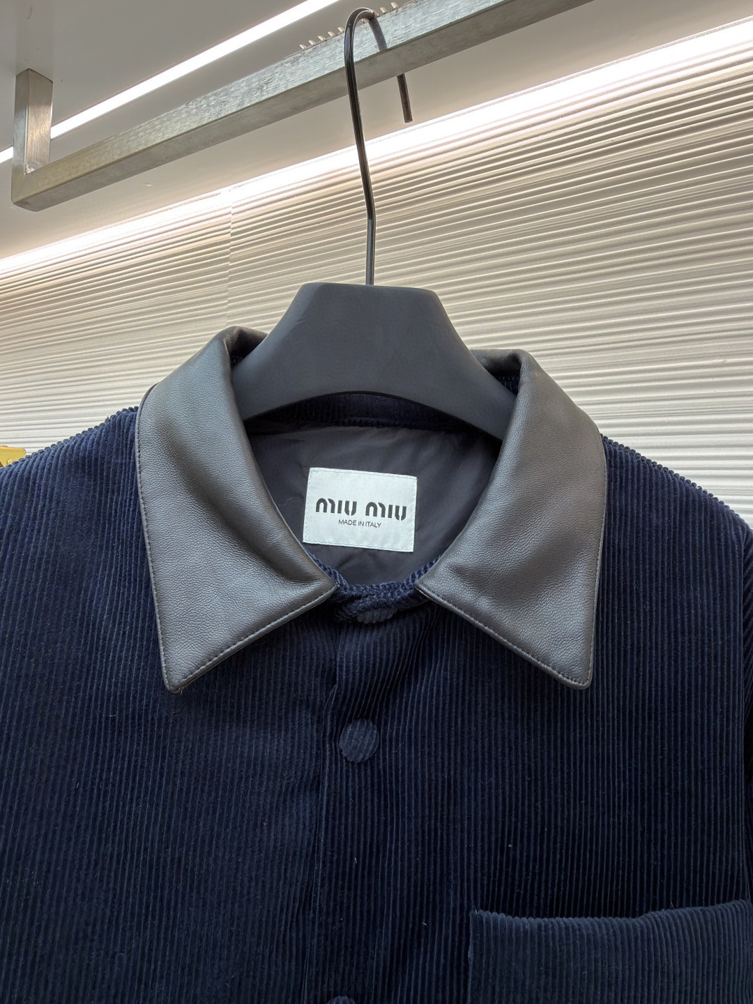 MIU MIU 缪缪 皮领灯芯绒羽绒服 外套 夹克 长袖 保暖 海军蓝 C0 ML1322-179R-F0008-S-OOO