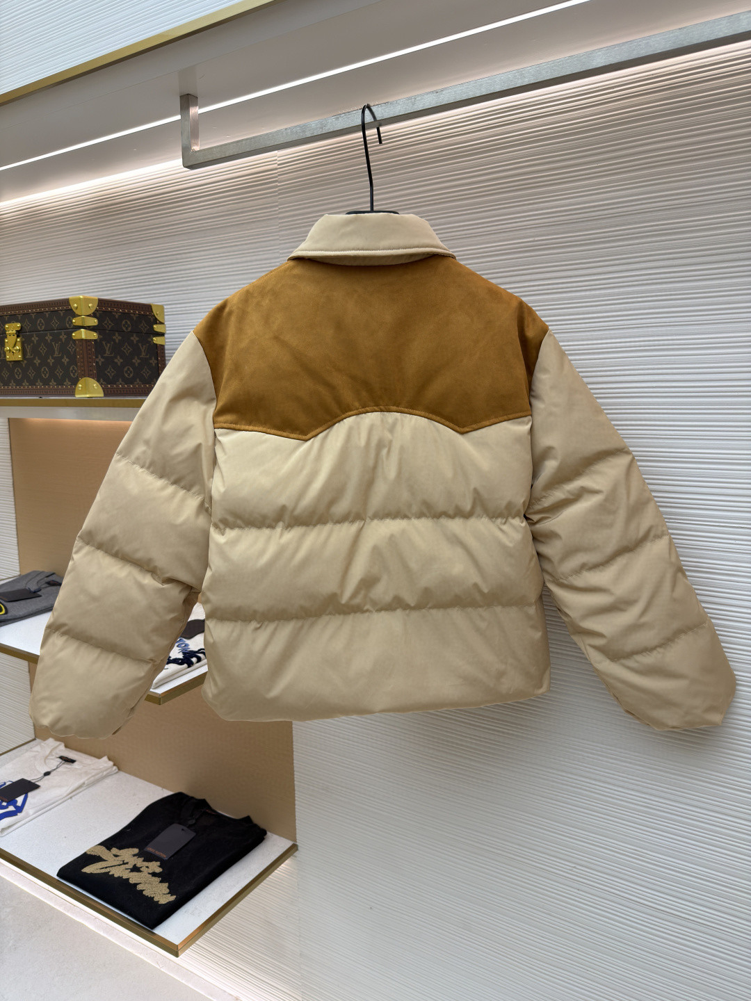 MIU MIU 缪缪 植绒拼接翻领羽绒服 外套 夹克 长袖 保暖 棕色 卡其色 C0 ML1371-18Q0-F0201-S-OOO