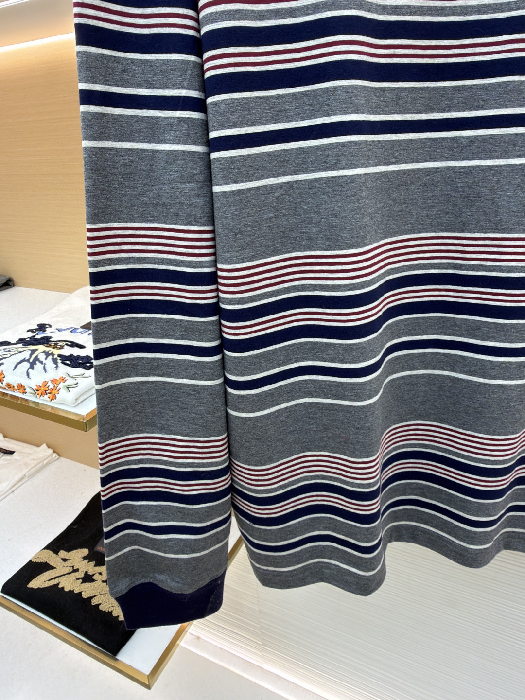 MIU MIU 缪缪 红白灰条纹圆领长袖T恤 打底衫 灰蓝色 A3 MJLA18-18ZV-F0R3S-S-OOO