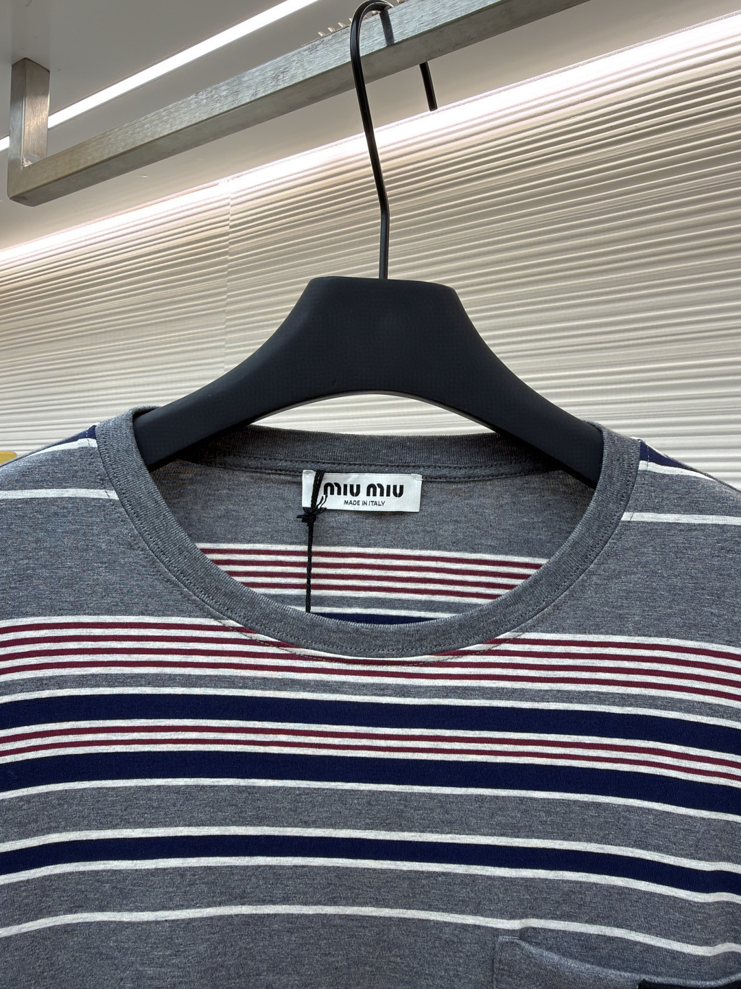 MIU MIU 缪缪 红白灰条纹圆领长袖T恤 打底衫 灰蓝色 A3 MJLA18-18ZV-F0R3S-S-OOO