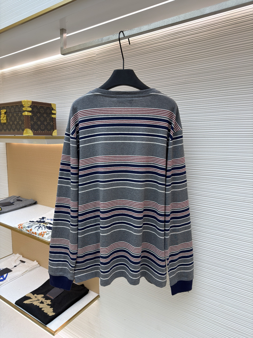 MIU MIU 缪缪 红白灰条纹圆领长袖T恤 打底衫 灰蓝色 A3 MJLA18-18ZV-F0R3S-S-OOO