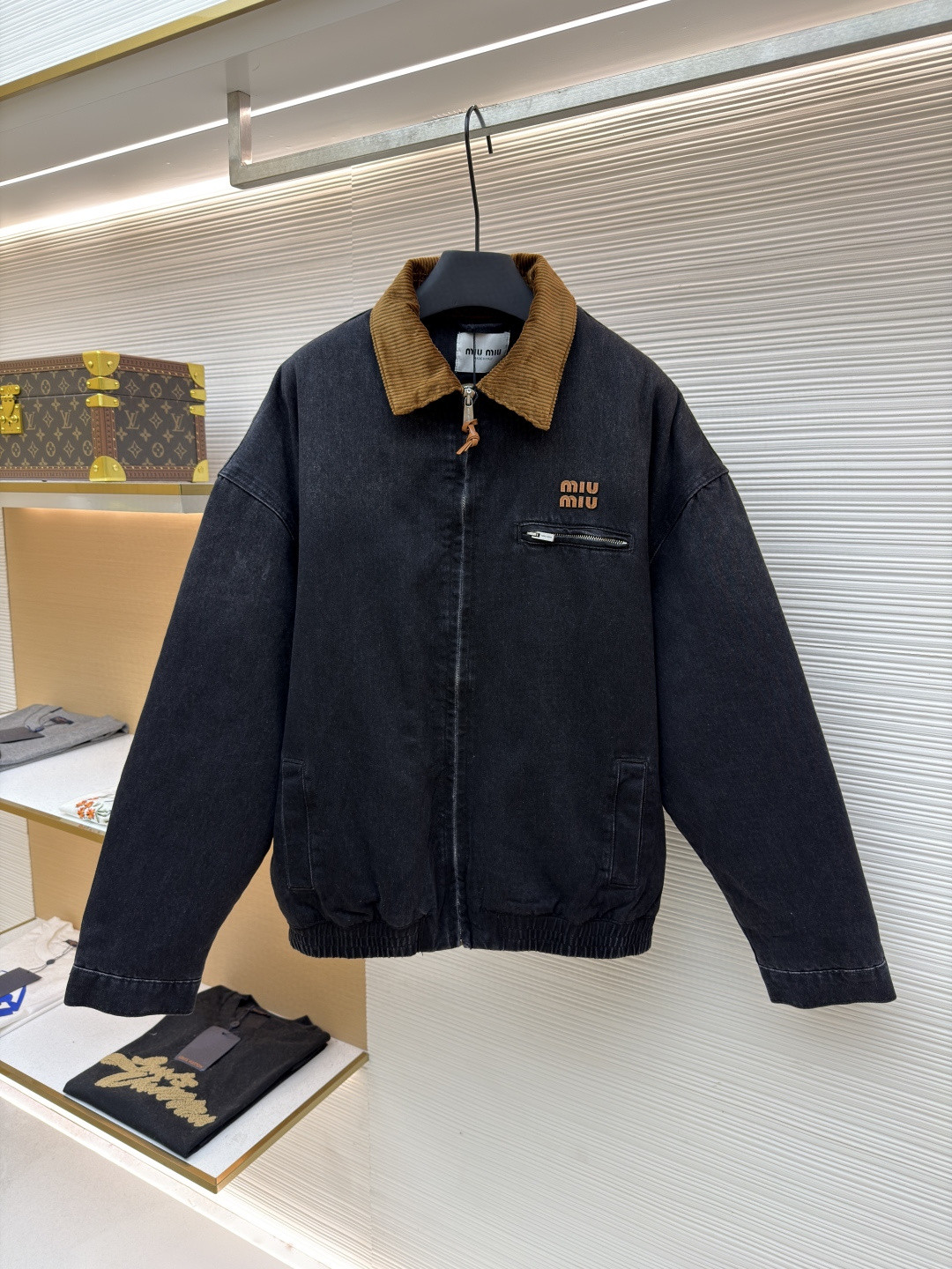 MIU MIU 缪缪 灯芯绒领牛仔棉服 外套 夹克 长袖 保暖 黑色 B5 GWB221-175P-F0002-S-OOO