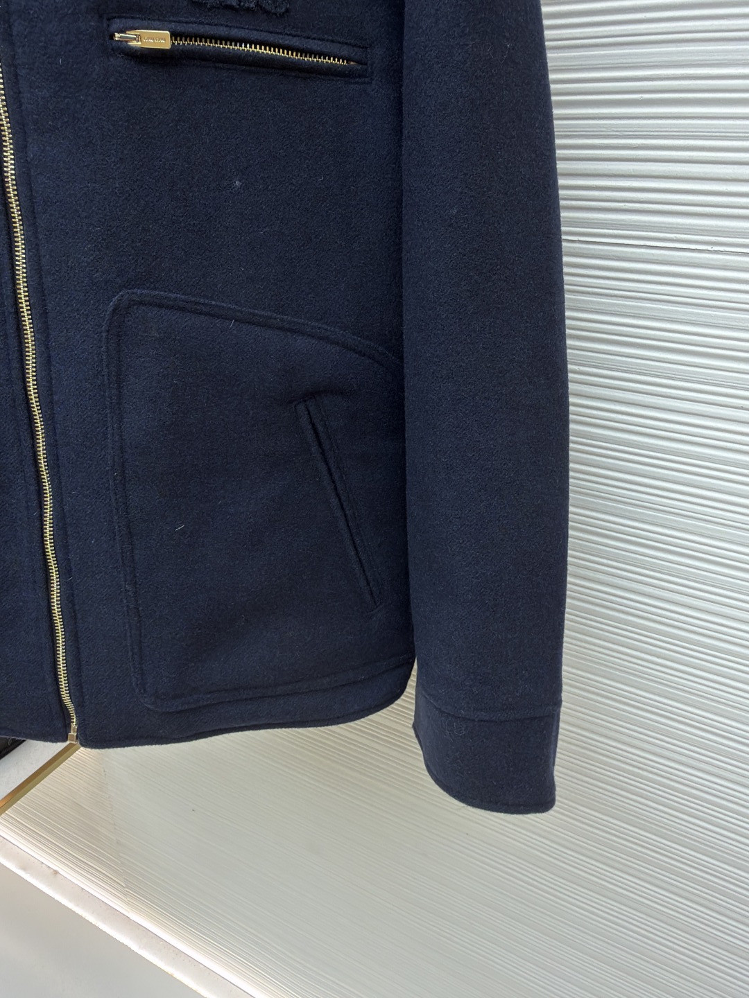 MIU MIU 缪缪 羊毛皮领绣花毛呢棉服 外套 夹克 长袖 保暖 深蓝色 C0 ML1118-151I-F0008-S-OOO