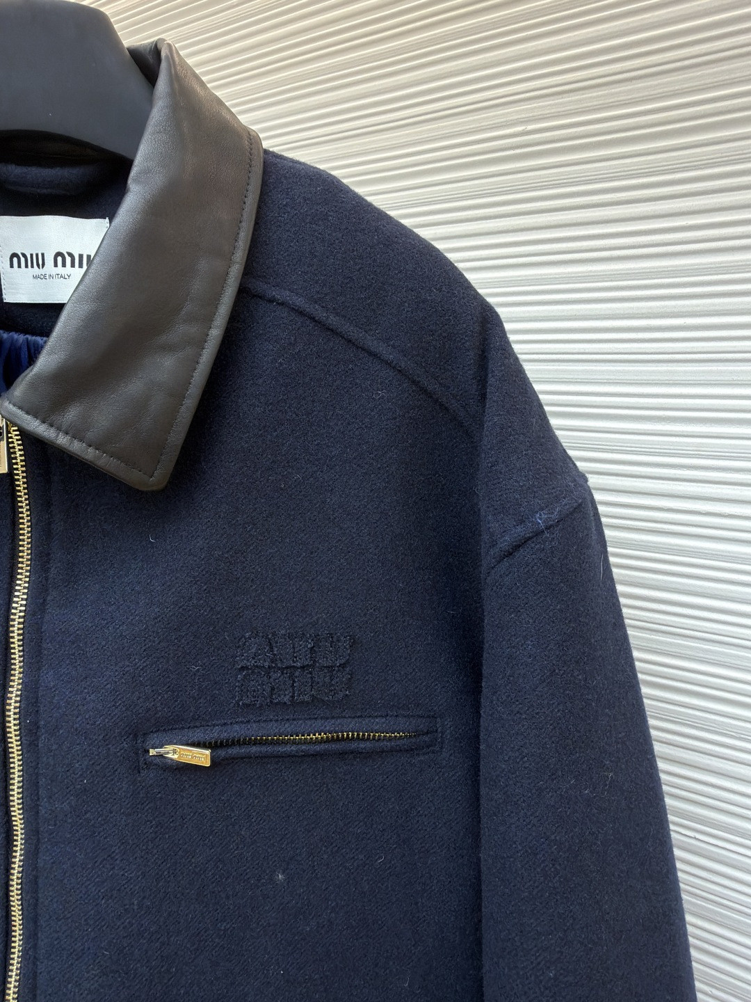 MIU MIU 缪缪 羊毛皮领绣花毛呢棉服 外套 夹克 长袖 保暖 深蓝色 C0 ML1118-151I-F0008-S-OOO