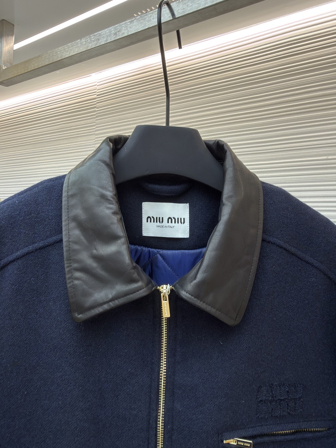 MIU MIU 缪缪 羊毛皮领绣花毛呢棉服 外套 夹克 长袖 保暖 深蓝色 C0 ML1118-151I-F0008-S-OOO