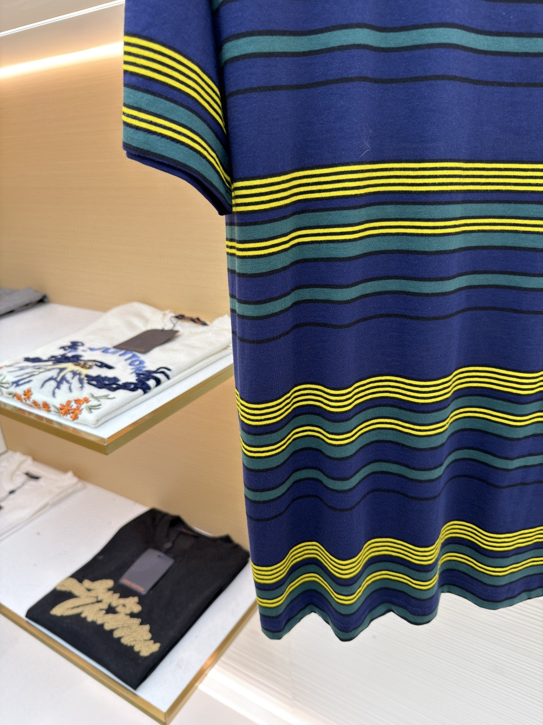 MIU MIU 条纹圆领短袖 休闲 T恤 夏季 蓝绿色 A0 MJNA09-18ZV-F0V9D-S-OOO