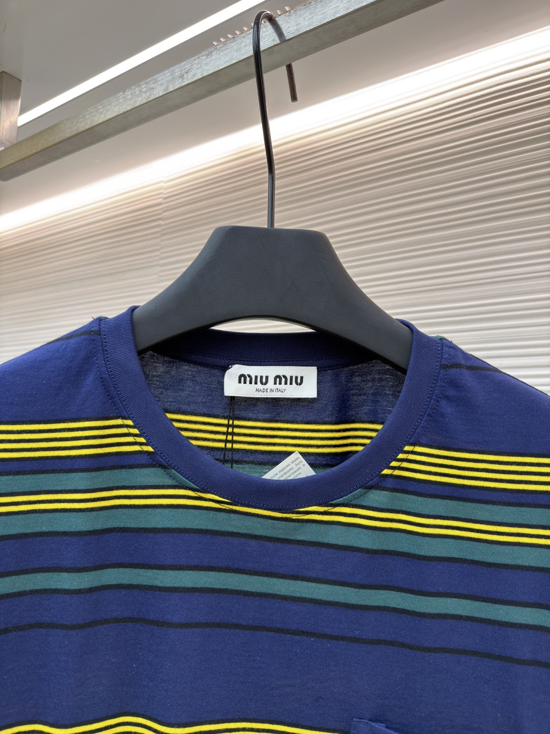 MIU MIU 条纹圆领短袖 休闲 T恤 夏季 蓝绿色 A0 MJNA09-18ZV-F0V9D-S-OOO