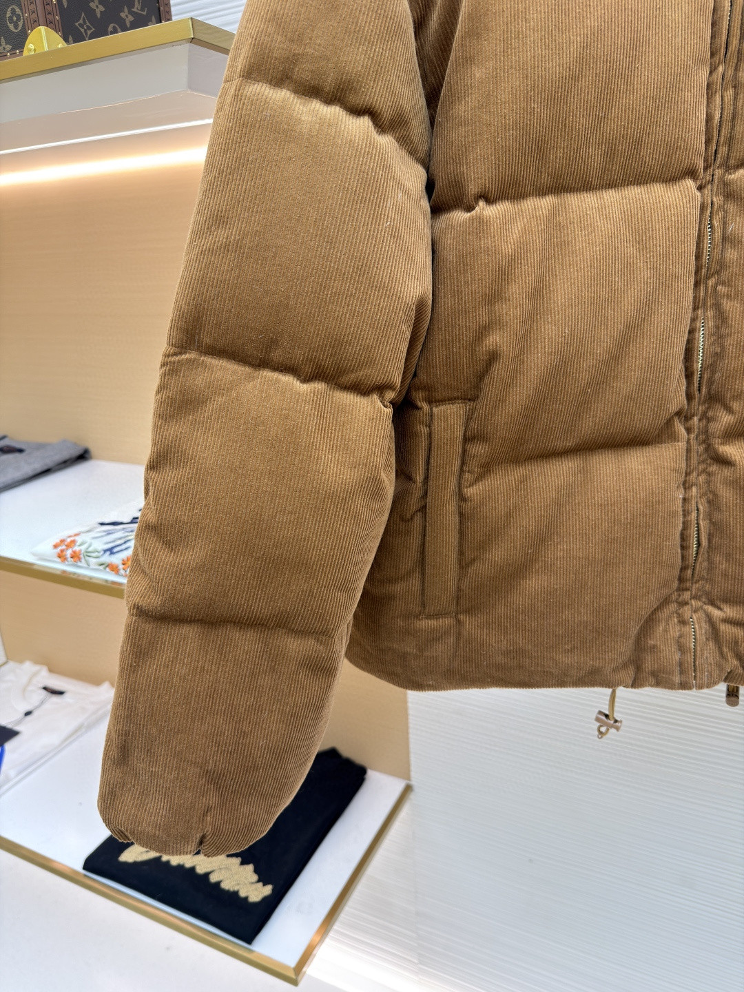 MIU MIU 缪缪 皮领贴布绣灯芯绒羽绒服 外套 夹克 长袖 保暖 卡其棕 C5 ML1321-179R-F0594-S-OOO