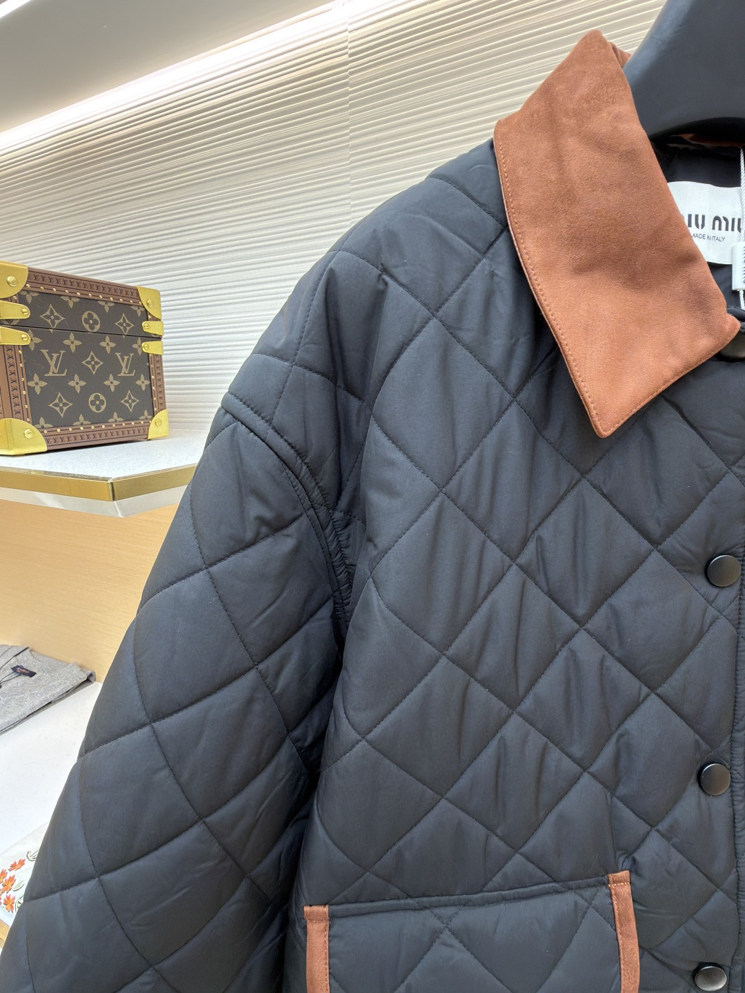 MIU MIU 缪缪 菱格绣花外套 夹克 米色 黑色 B5 ML1311-17OO-F0036-S-OOO