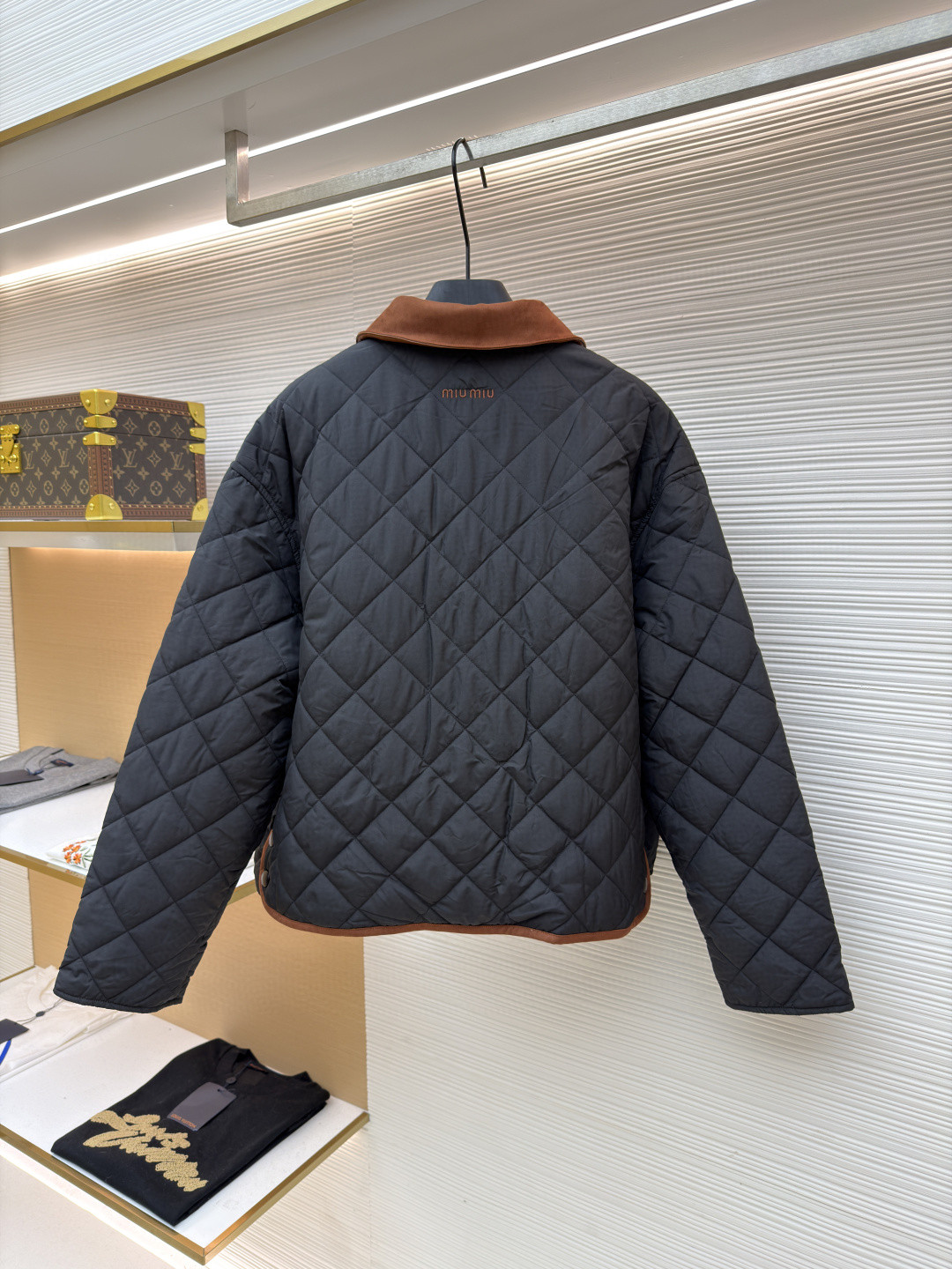 MIU MIU 缪缪 菱格绣花外套 夹克 米色 黑色 B5 ML1311-17OO-F0036-S-OOO