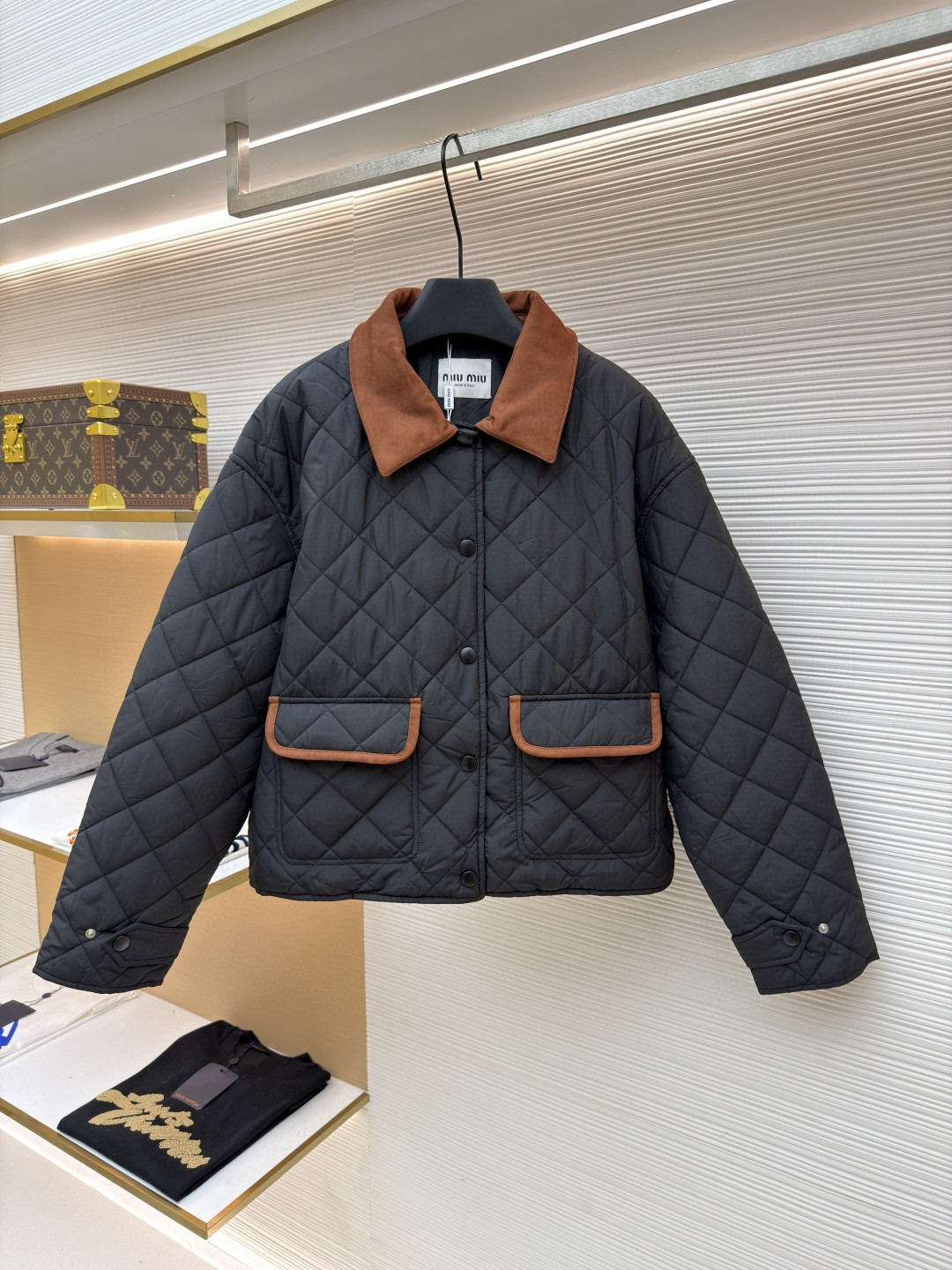 MIU MIU 缪缪 菱格绣花外套 夹克 米色 黑色 B5 ML1311-17OO-F0036-S-OOO