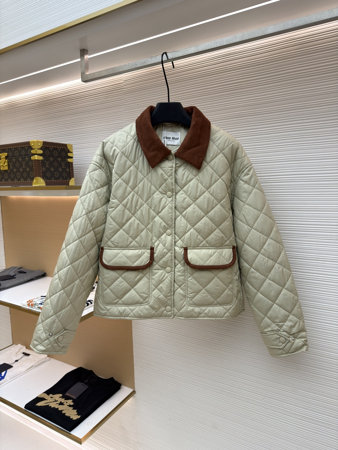 MIU MIU 缪缪 菱格绣花外套 夹克 米色 黑色 B5 ML1311-17OO-F0036-S-OOO