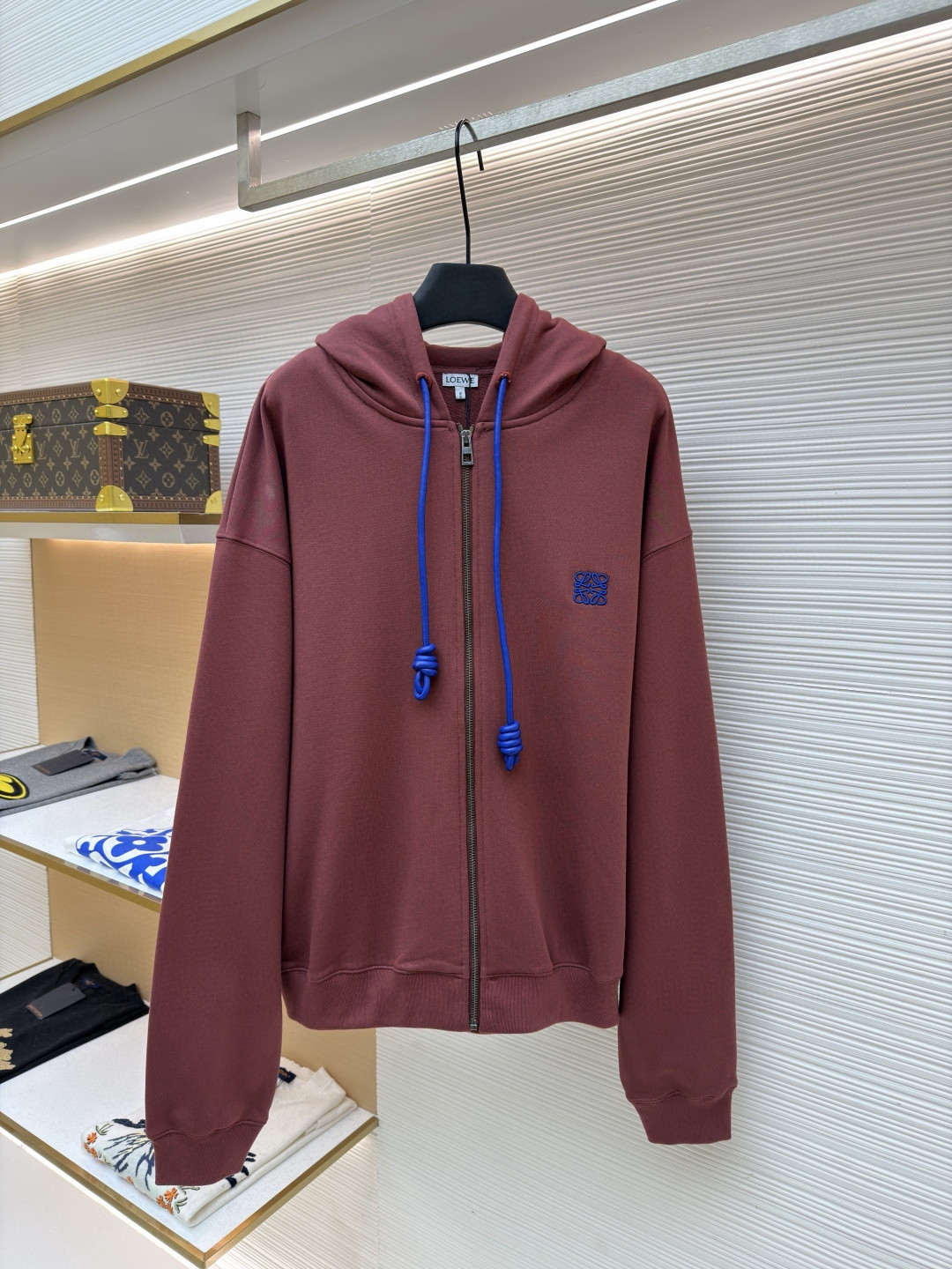 LOEWE 罗意威 毛圈棉抓绒拉链连帽卫衣 长袖 红色 灰色 A7 H526Y25X87-7110