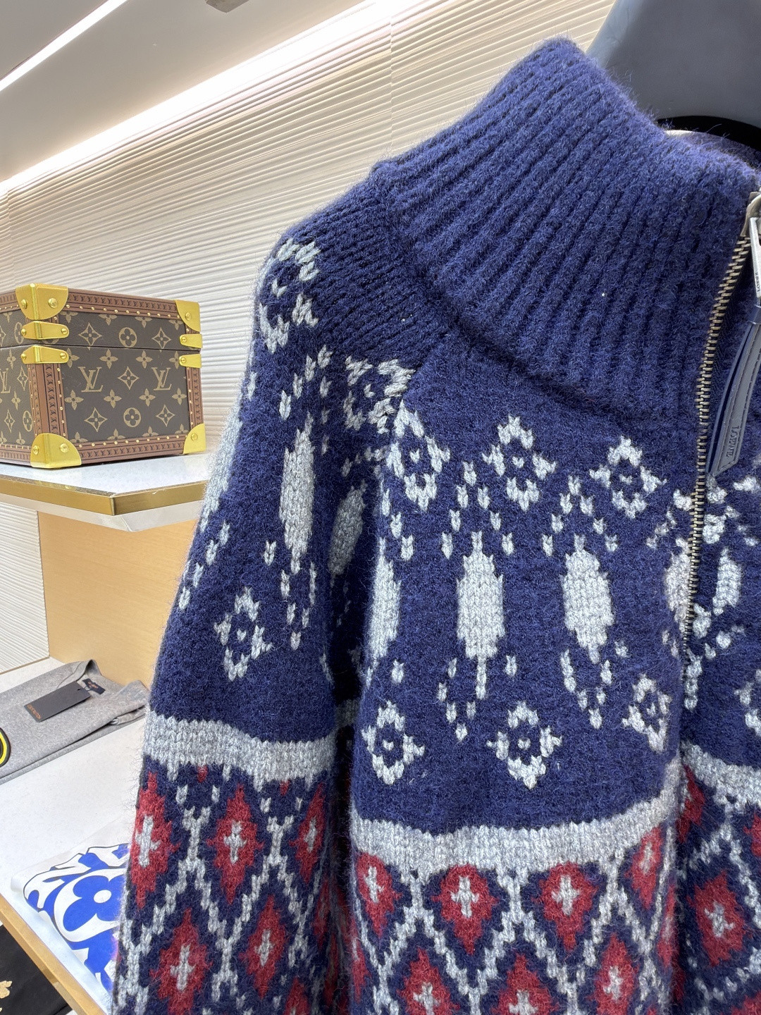 LOEWE 罗意威 满饰几何提花毛衣 费尔岛针织衫 外套 长袖 海军蓝 B0 H526Y16KAJ-5137