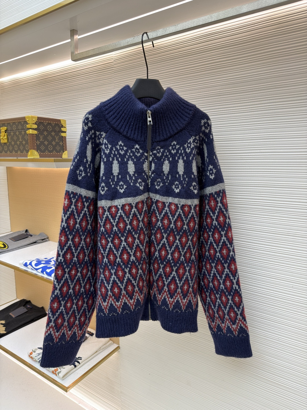 LOEWE 罗意威 满饰几何提花毛衣 费尔岛针织衫 外套 长袖 海军蓝 B0 H526Y16KAJ-5137