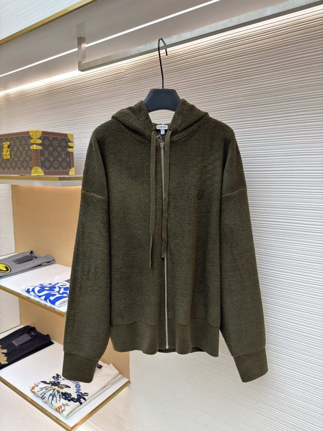 LOEWE 罗意威 饰刺绣连帽拉链开衫 卫衣 长袖 绿色 B0