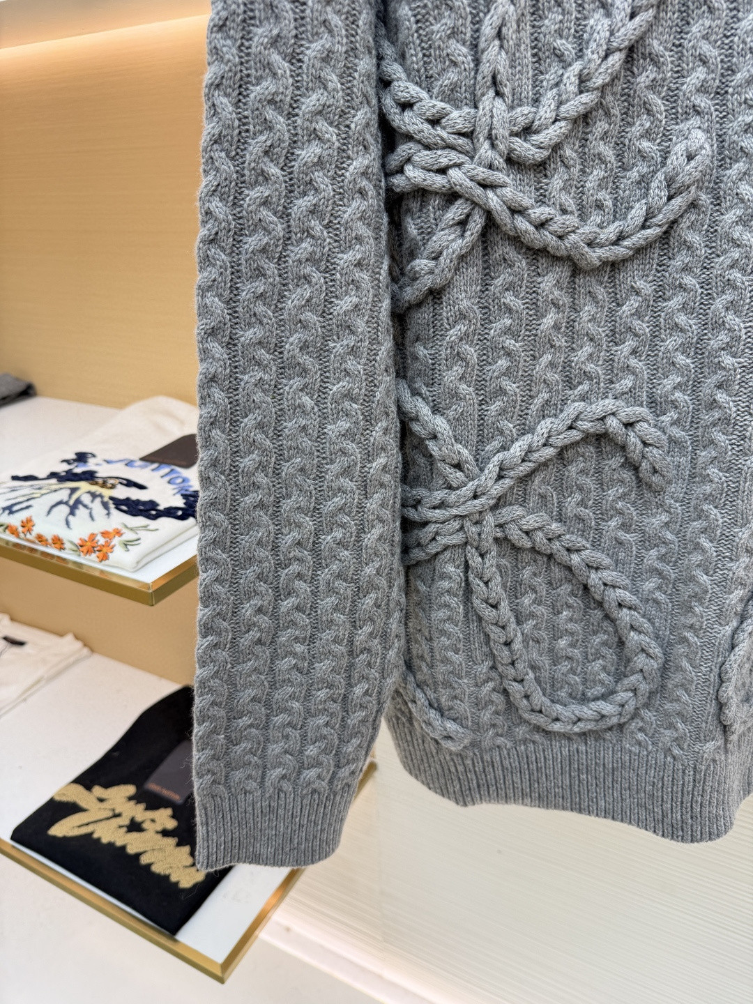 LOEWE 罗意威 Anagram 麻花编织圆领毛衣 针织衫 长袖 绿色 灰色 B0 H526Y14K83-4160