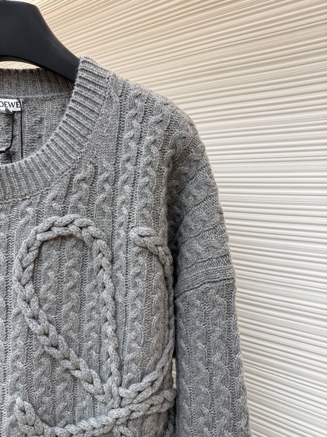 LOEWE 罗意威 Anagram 麻花编织圆领毛衣 针织衫 长袖 绿色 灰色 B0 H526Y14K83-4160