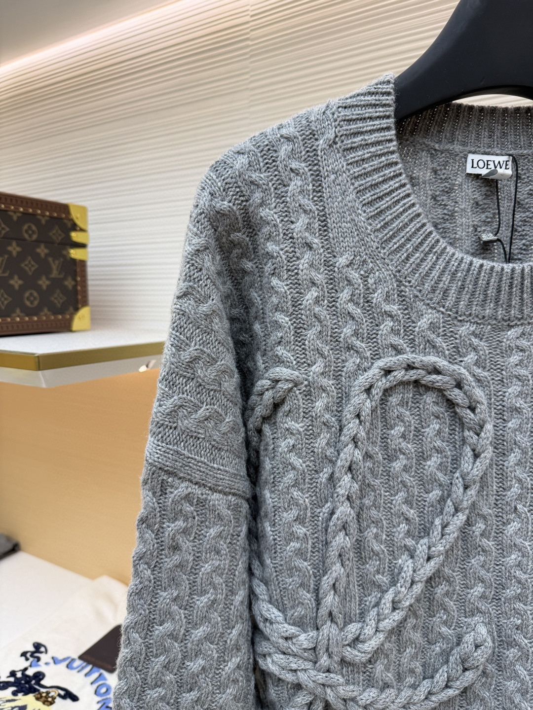 LOEWE 罗意威 Anagram 麻花编织圆领毛衣 针织衫 长袖 绿色 灰色 B0 H526Y14K83-4160