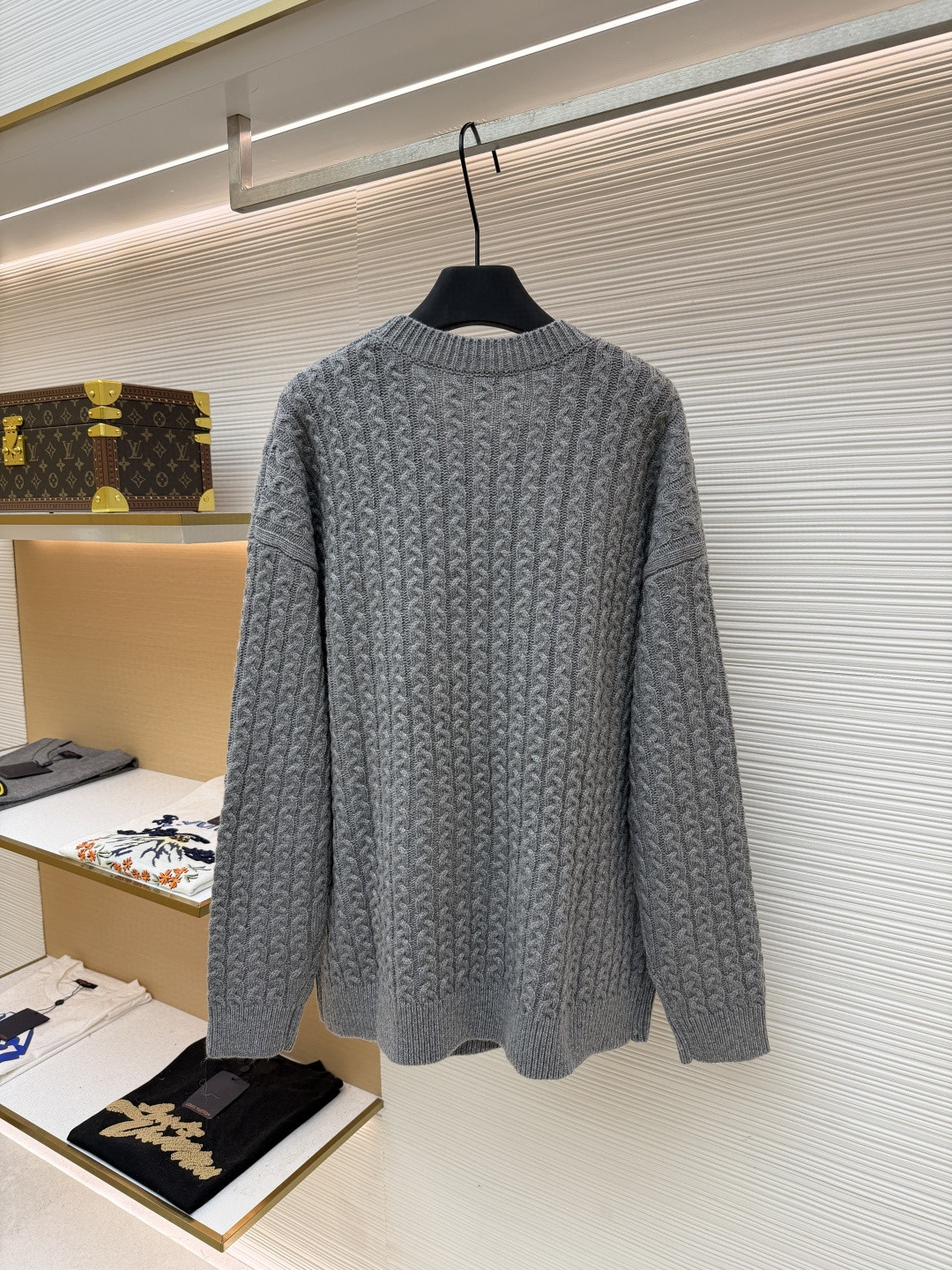 LOEWE 罗意威 Anagram 麻花编织圆领毛衣 针织衫 长袖 绿色 灰色 B0 H526Y14K83-4160