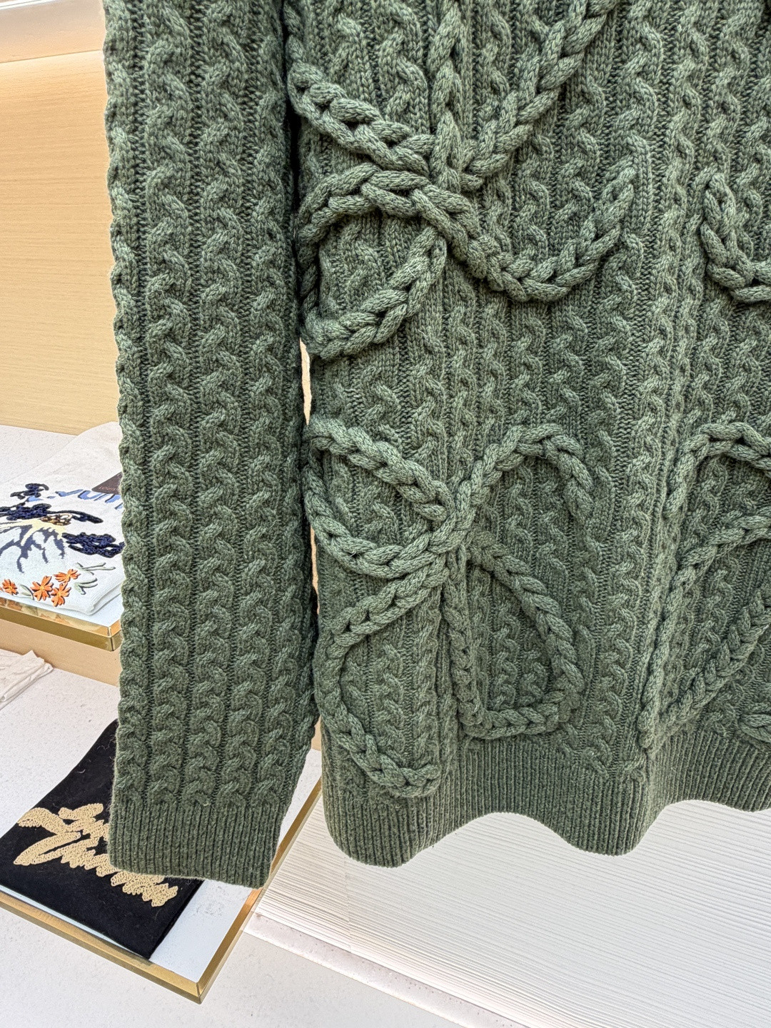 LOEWE 罗意威 Anagram 麻花编织圆领毛衣 针织衫 长袖 绿色 灰色 B0 H526Y14K83-4160