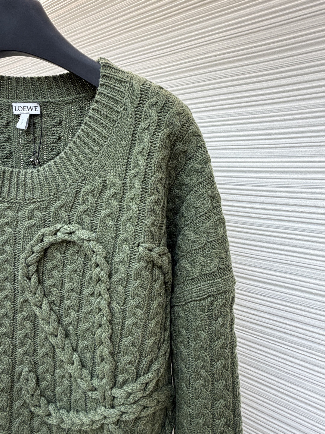 LOEWE 罗意威 Anagram 麻花编织圆领毛衣 针织衫 长袖 绿色 灰色 B0 H526Y14K83-4160