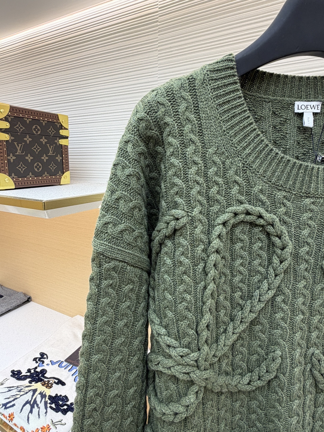 LOEWE 罗意威 Anagram 麻花编织圆领毛衣 针织衫 长袖 绿色 灰色 B0 H526Y14K83-4160