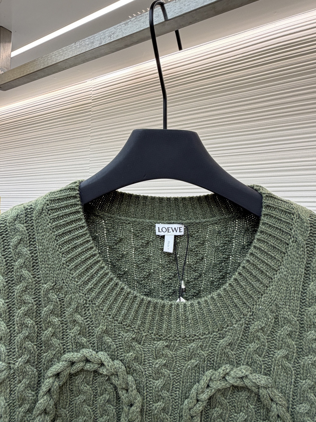 LOEWE 罗意威 Anagram 麻花编织圆领毛衣 针织衫 长袖 绿色 灰色 B0 H526Y14K83-4160