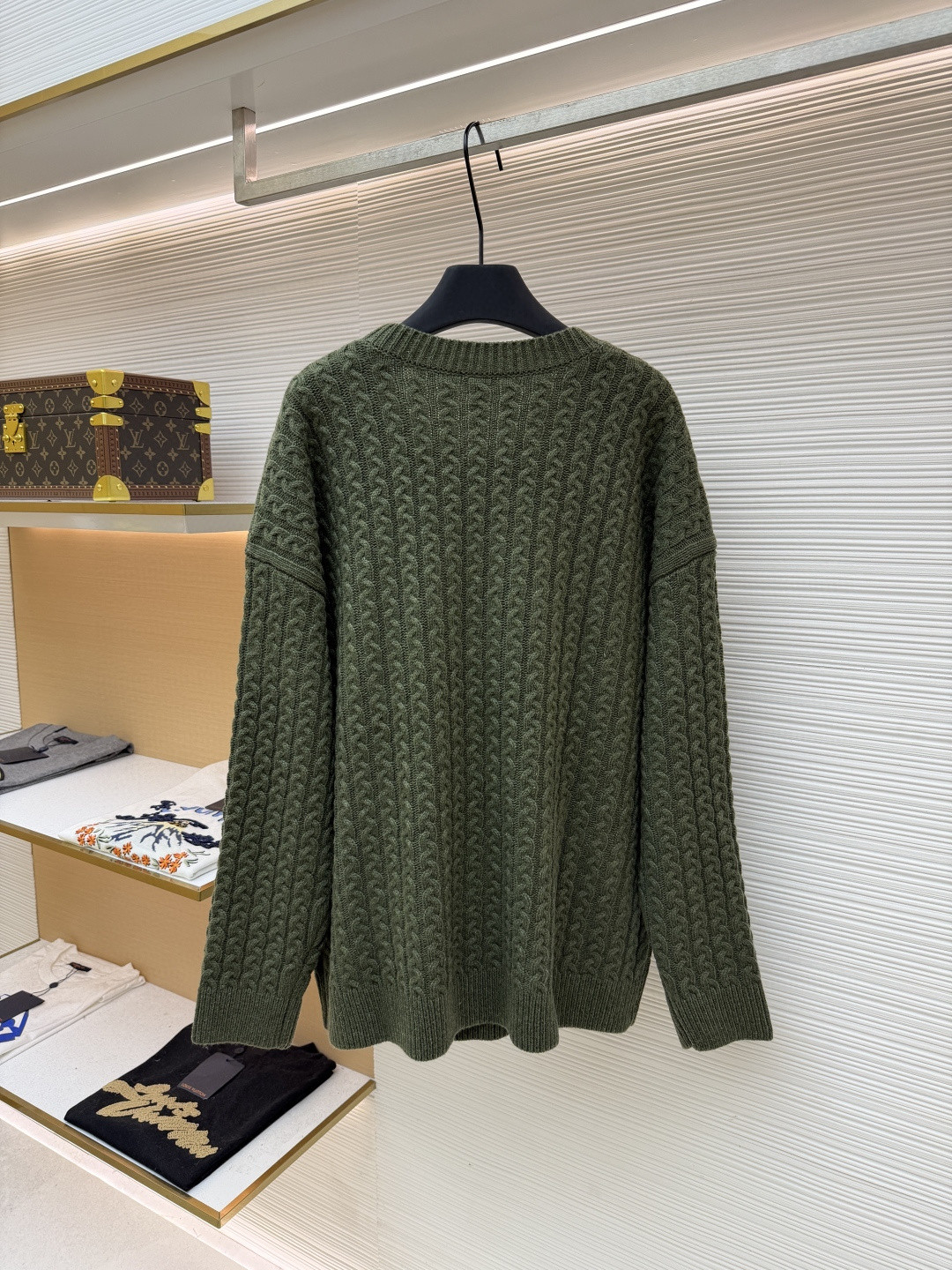 LOEWE 罗意威 Anagram 麻花编织圆领毛衣 针织衫 长袖 绿色 灰色 B0 H526Y14K83-4160