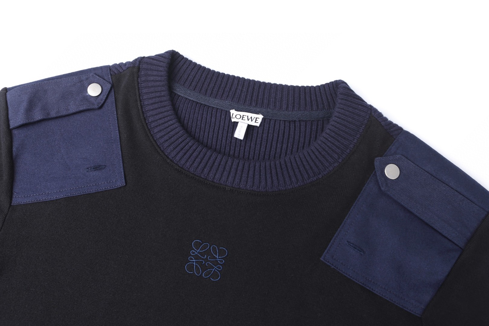 Loewe 罗意威 棉质混纺拼色毛衣 针织衫 外套 长袖 秋冬 黑色 B0 H526Y23X95-6817