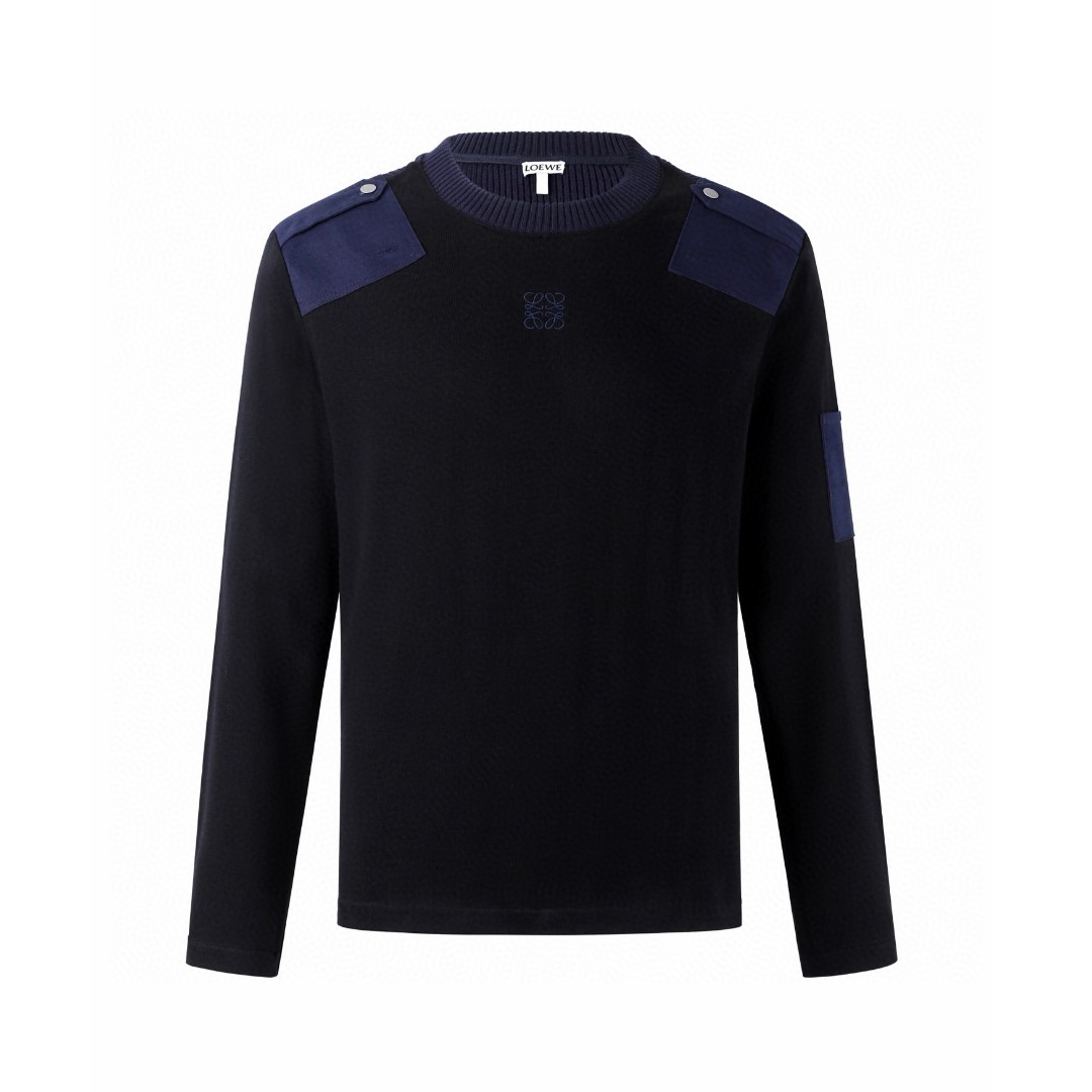 Loewe 罗意威 棉质混纺拼色毛衣 针织衫 外套 长袖 秋冬 黑色 B0 H526Y23X95-6817