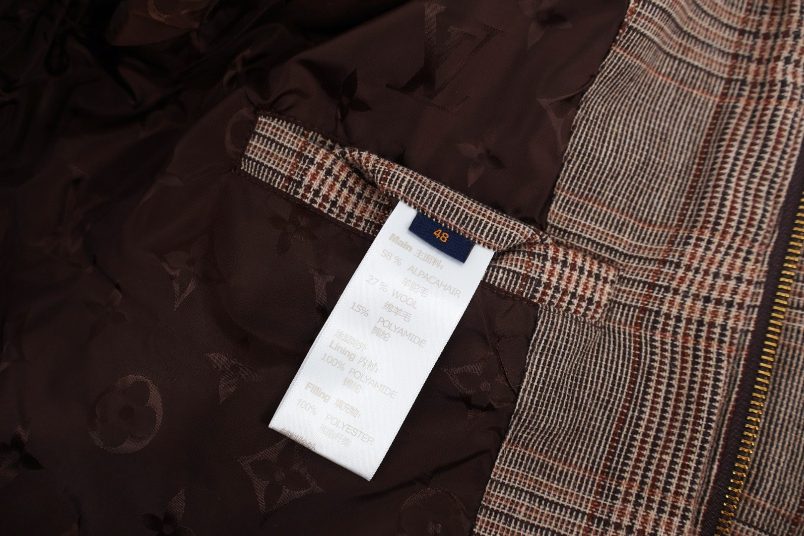 LOUIS VUITTON 路易威登 格纹立领棉服 外套 保暖 长袖 驼色 C5 1AJBDB