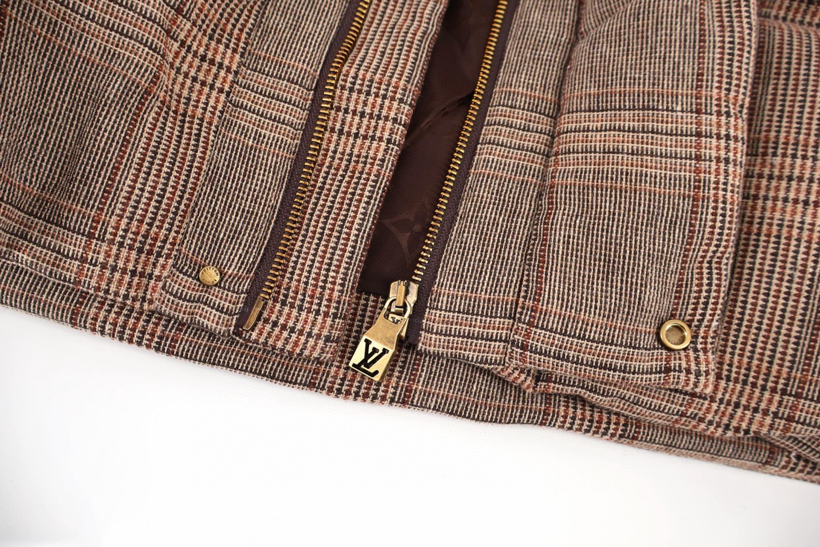 LOUIS VUITTON 路易威登 格纹立领棉服 外套 保暖 长袖 驼色 C5 1AJBDB