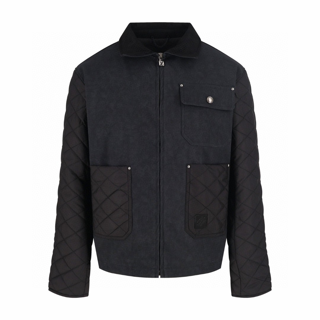LOUIS VUITTON 路易威登 Nigo 联名款 拼接做旧牛皮菱格棉服 外套 夹克 黑色 B5 1AIMYN